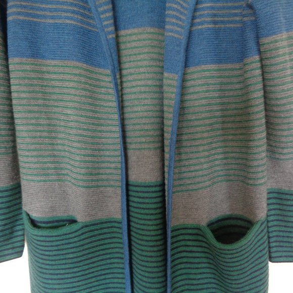 Talbots Merino Wool Blue Striped Open Sweater MP Two Front Pockets - Picture 3 of 6